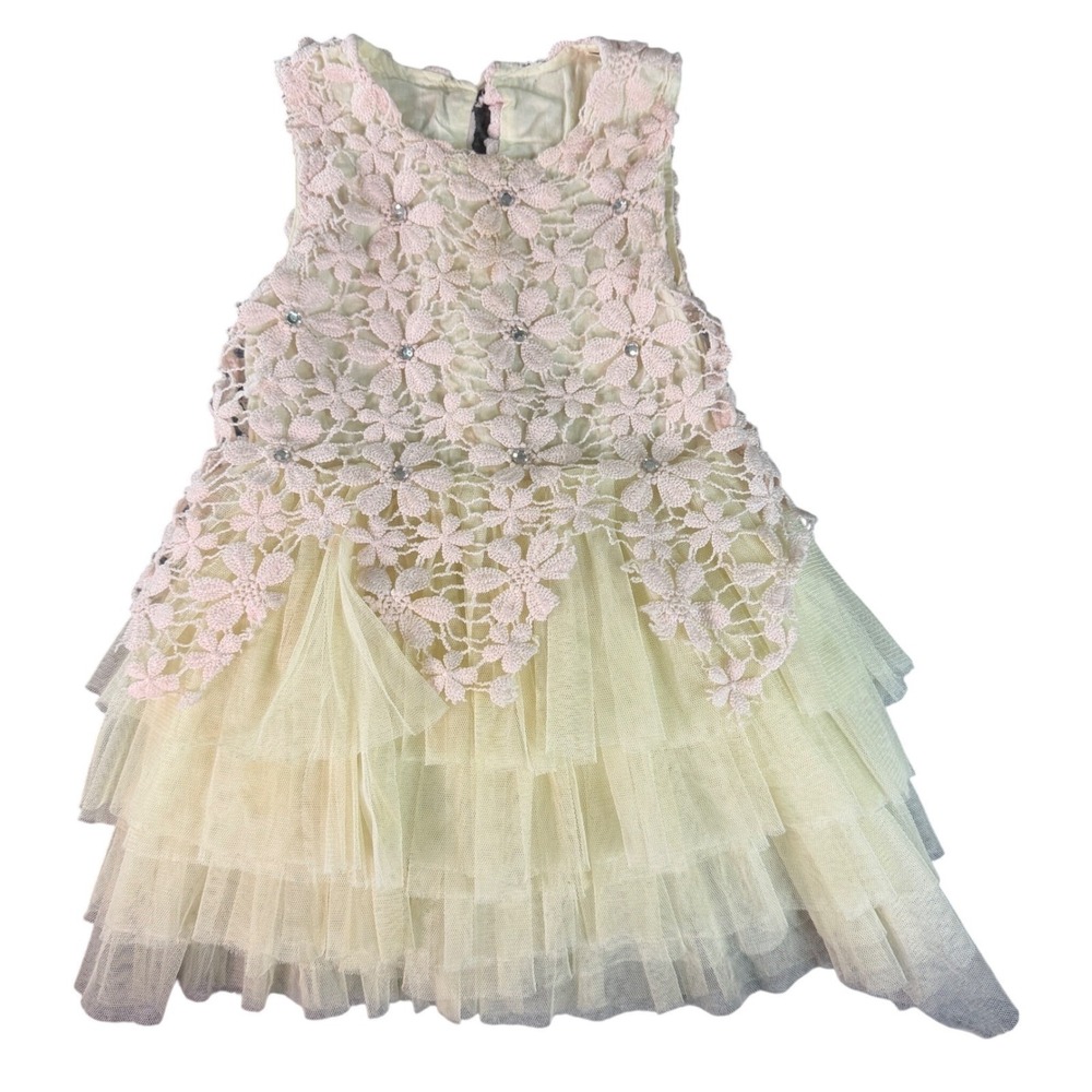 Baby Tulle Flower Cream Pink CrochetRuffles Party Fairy Girls Size 6-9 Months